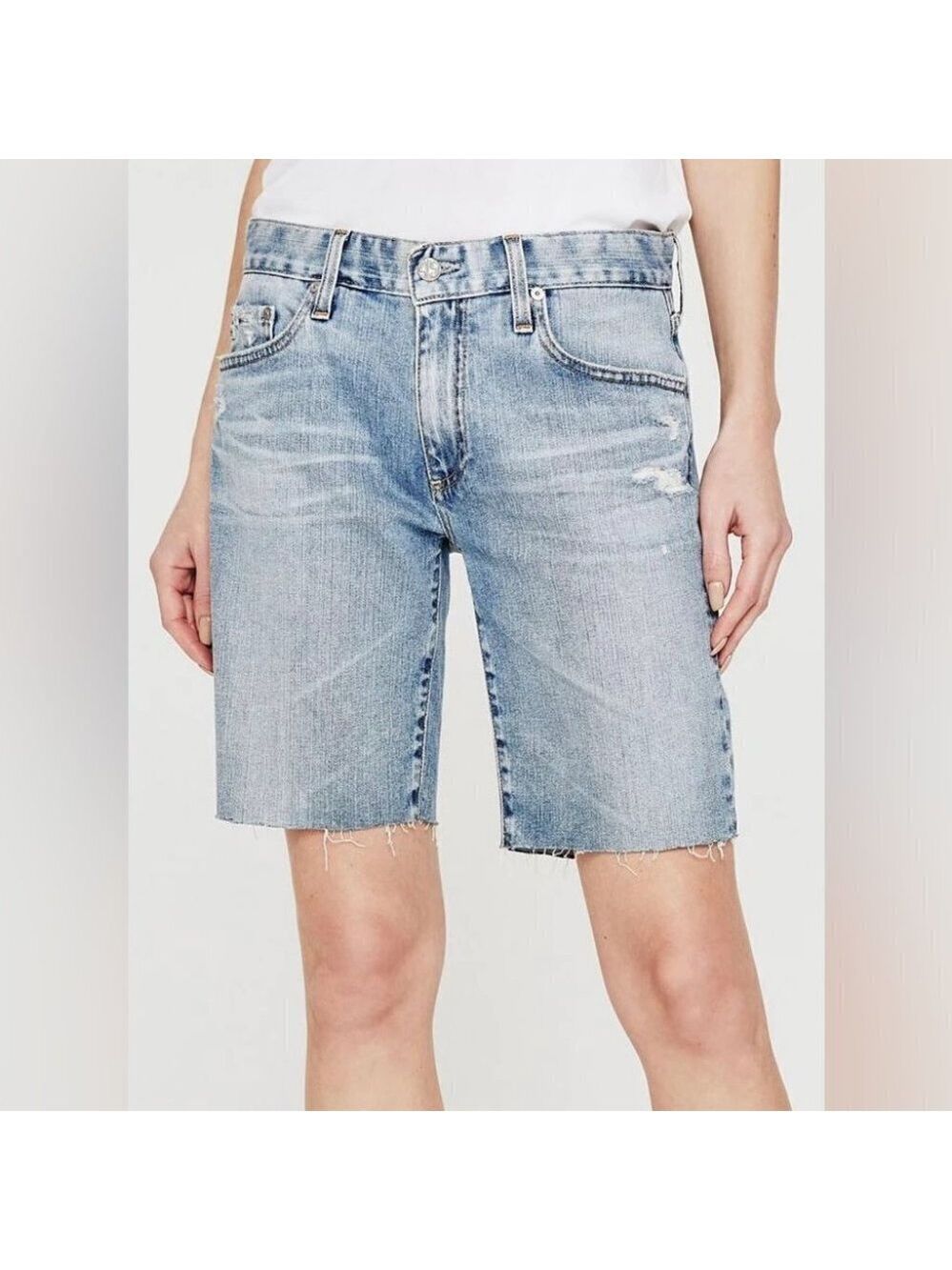 * AG Nikki Relaxed Bermuda Denim Shorts with Raw Hem Size 24